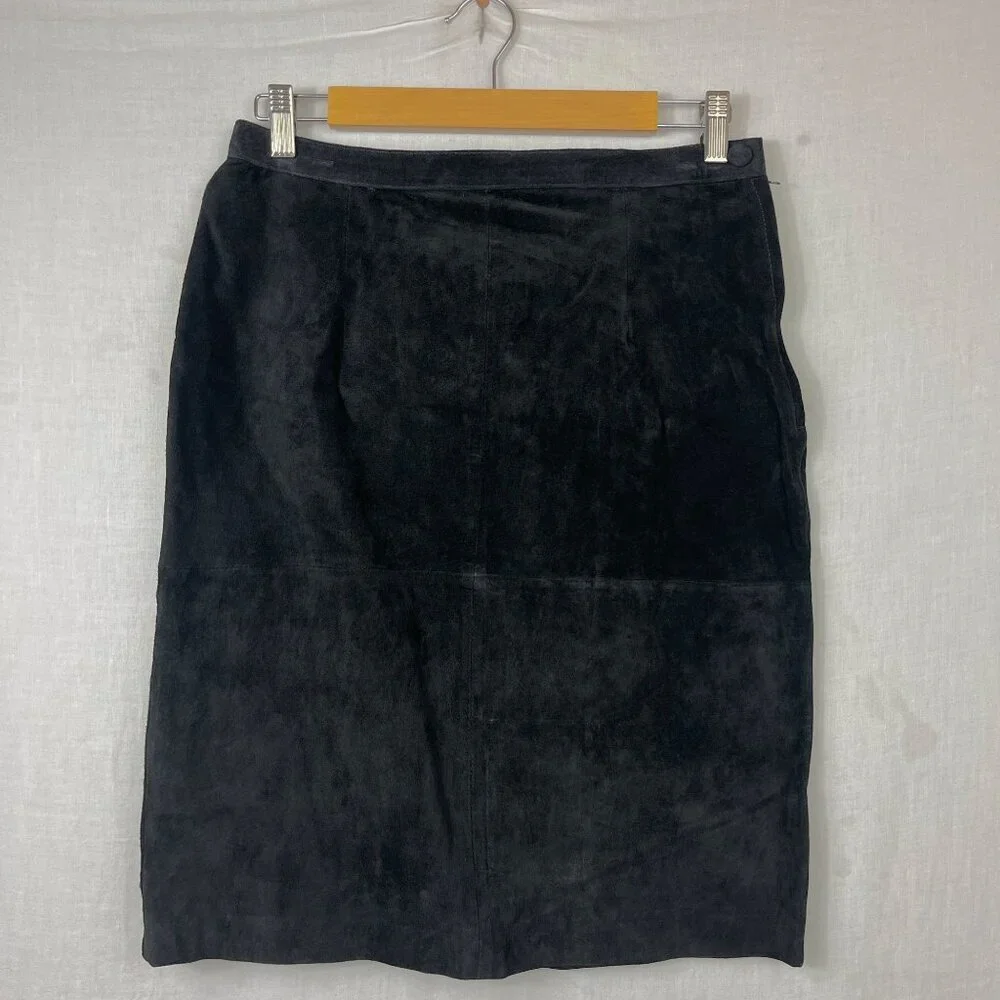 Black Suede Leather Pencil Skirt Womens 30